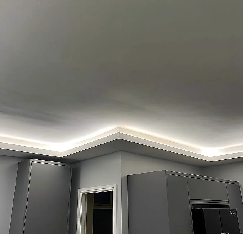 Concealed LED lighting around a kitchen ceiling